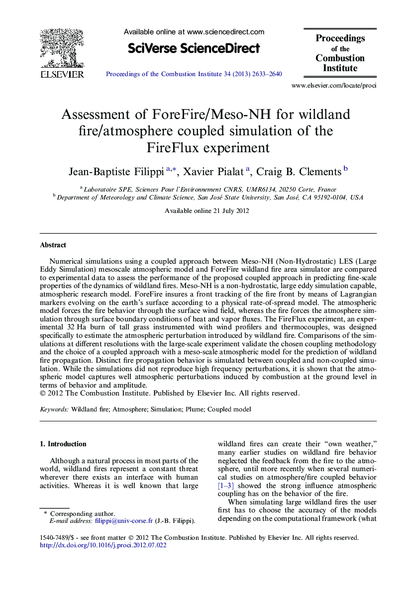 Assessment of ForeFire/Meso-NH for wildland fire/atmosphere coupled simulation of the FireFlux experiment