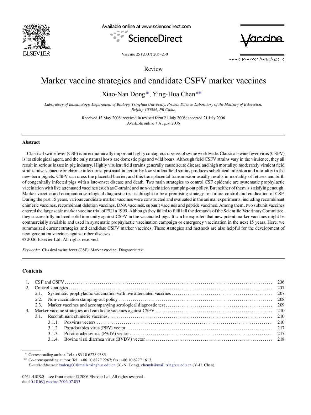 Marker vaccine strategies and candidate CSFV marker vaccines