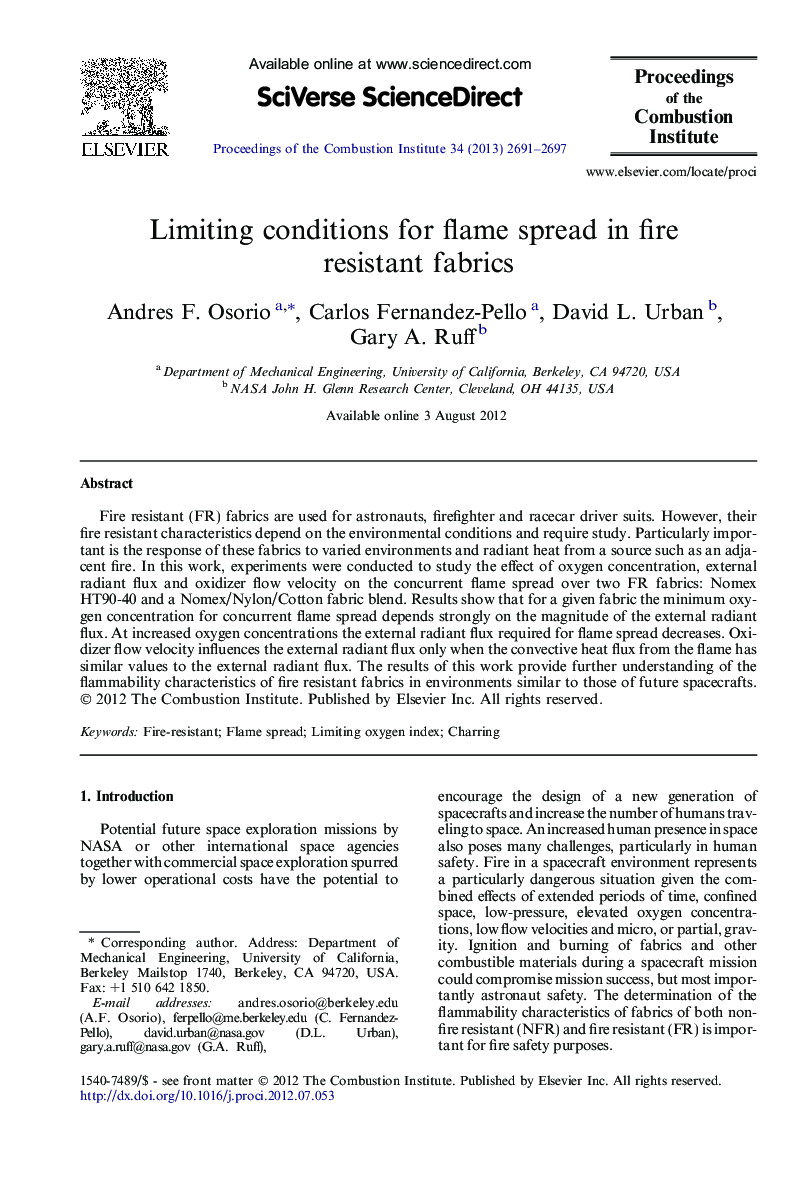 Limiting conditions for flame spread in fire resistant fabrics