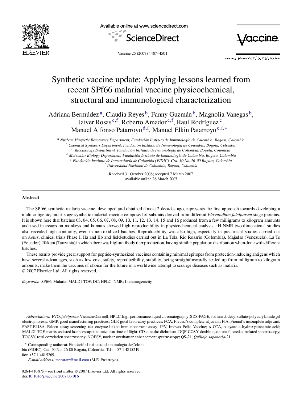 Synthetic vaccine update: Applying lessons learned from recent SPf66 malarial vaccine physicochemical, structural and immunological characterization