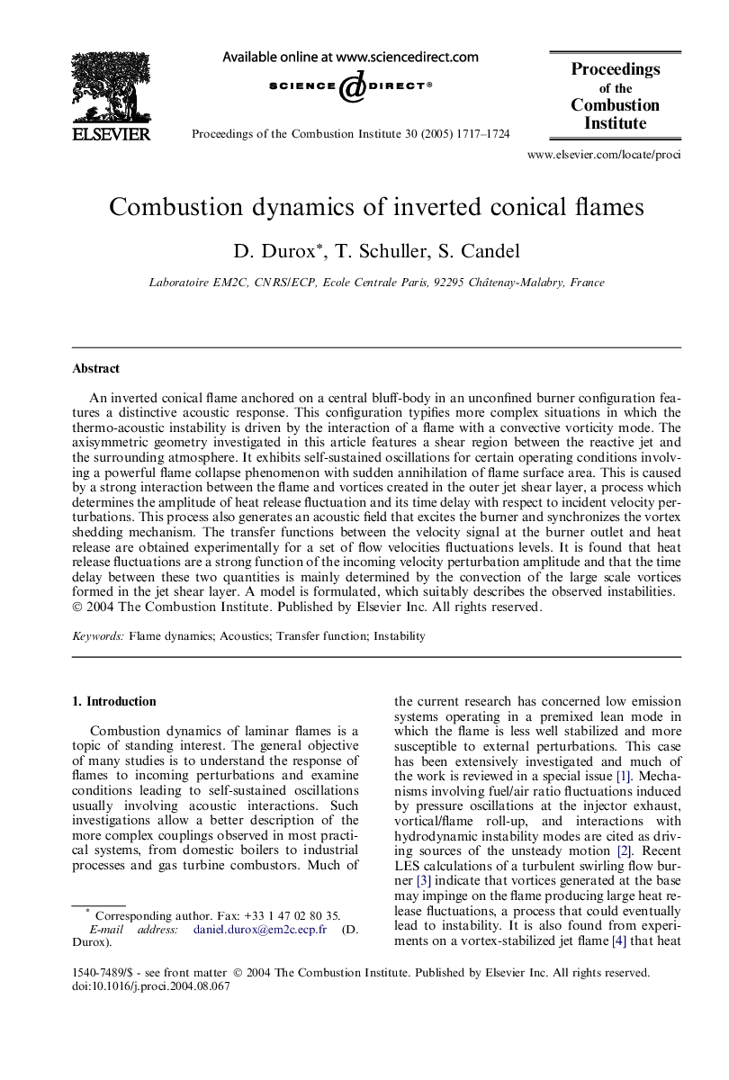 Combustion dynamics of inverted conical flames