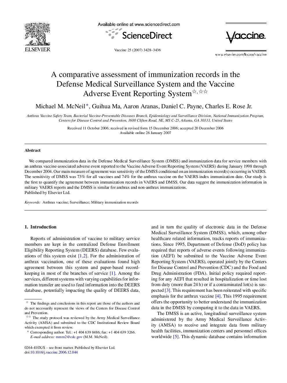 A comparative assessment of immunization records in the Defense Medical Surveillance System and the Vaccine Adverse Event Reporting System 