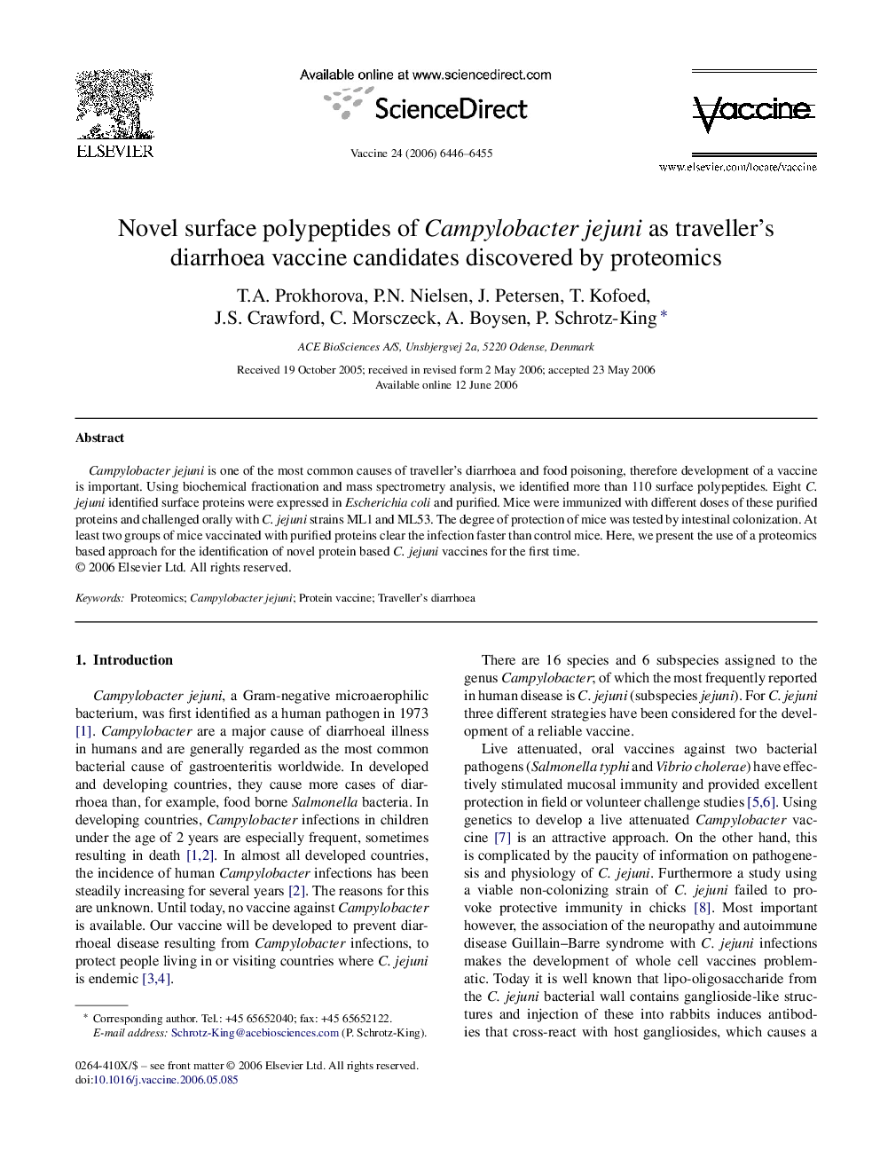 Novel surface polypeptides of Campylobacter jejuni as traveller's diarrhoea vaccine candidates discovered by proteomics