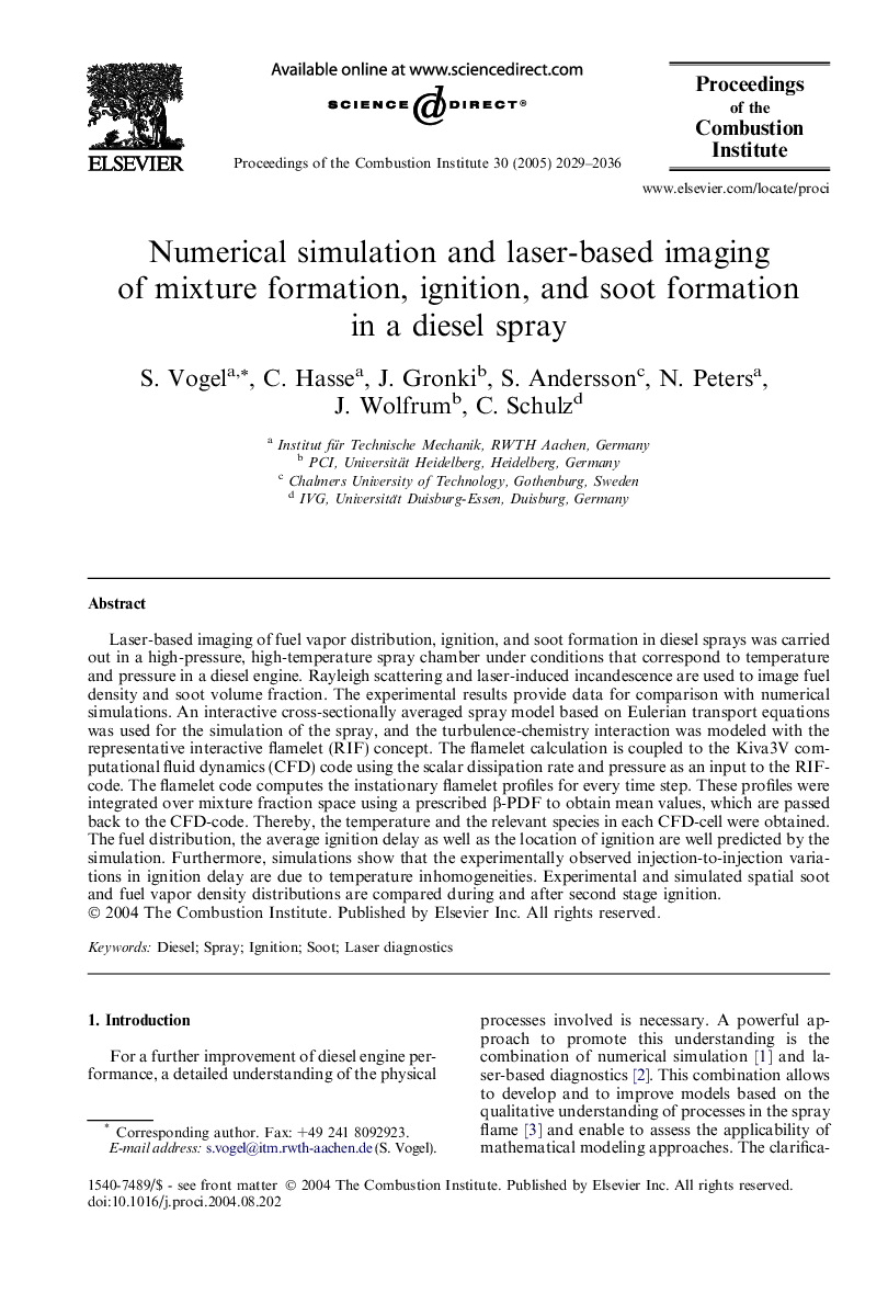 Numerical simulation and laser-based imaging of mixture formation, ignition, and soot formation in a diesel spray