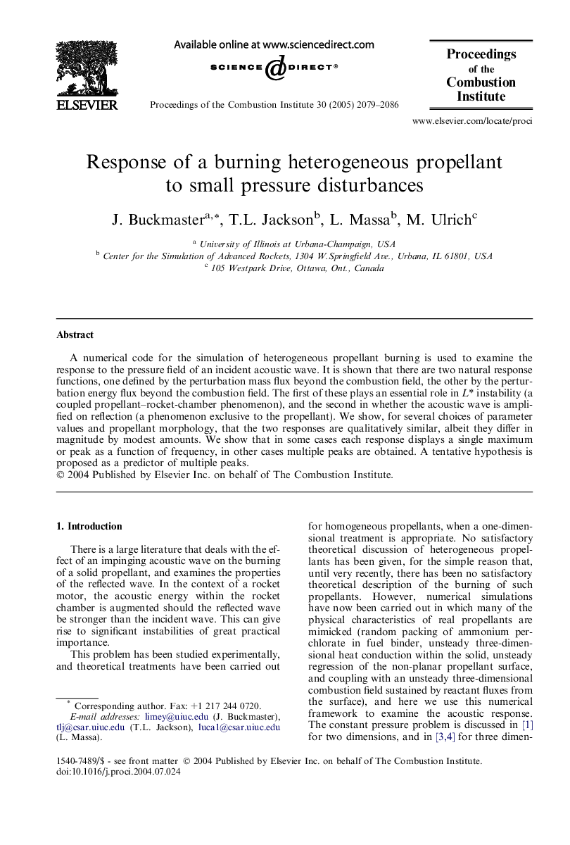 Response of a burning heterogeneous propellant to small pressure disturbances