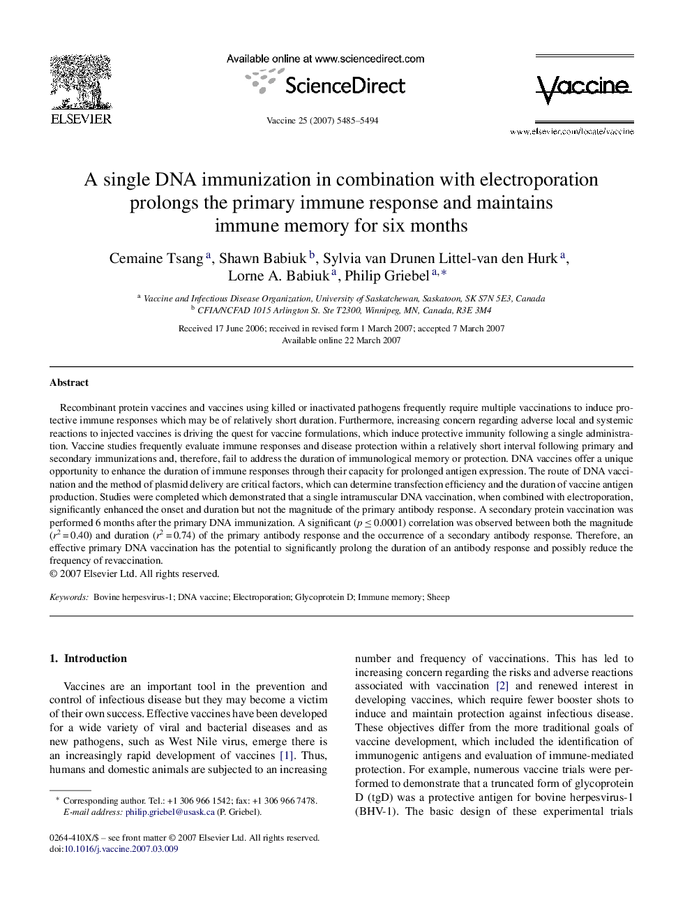 A single DNA immunization in combination with electroporation prolongs the primary immune response and maintains immune memory for six months