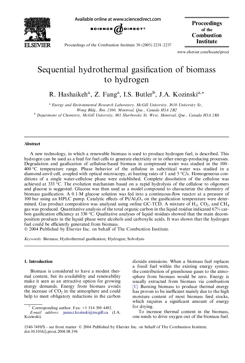 Sequential hydrothermal gasification of biomass to hydrogen