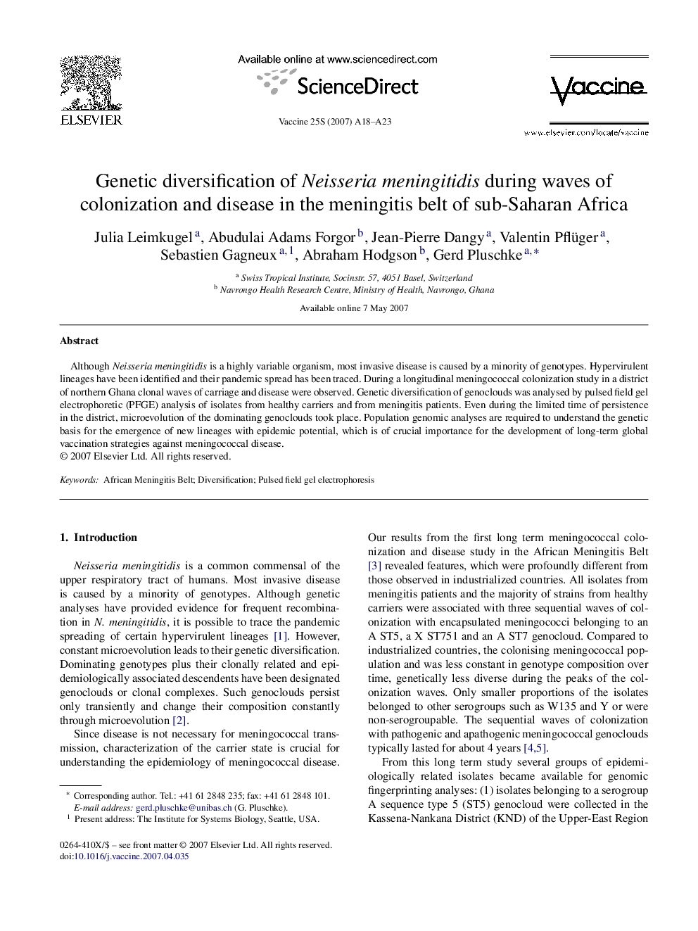 Genetic diversification of Neisseria meningitidis during waves of colonization and disease in the meningitis belt of sub-Saharan Africa