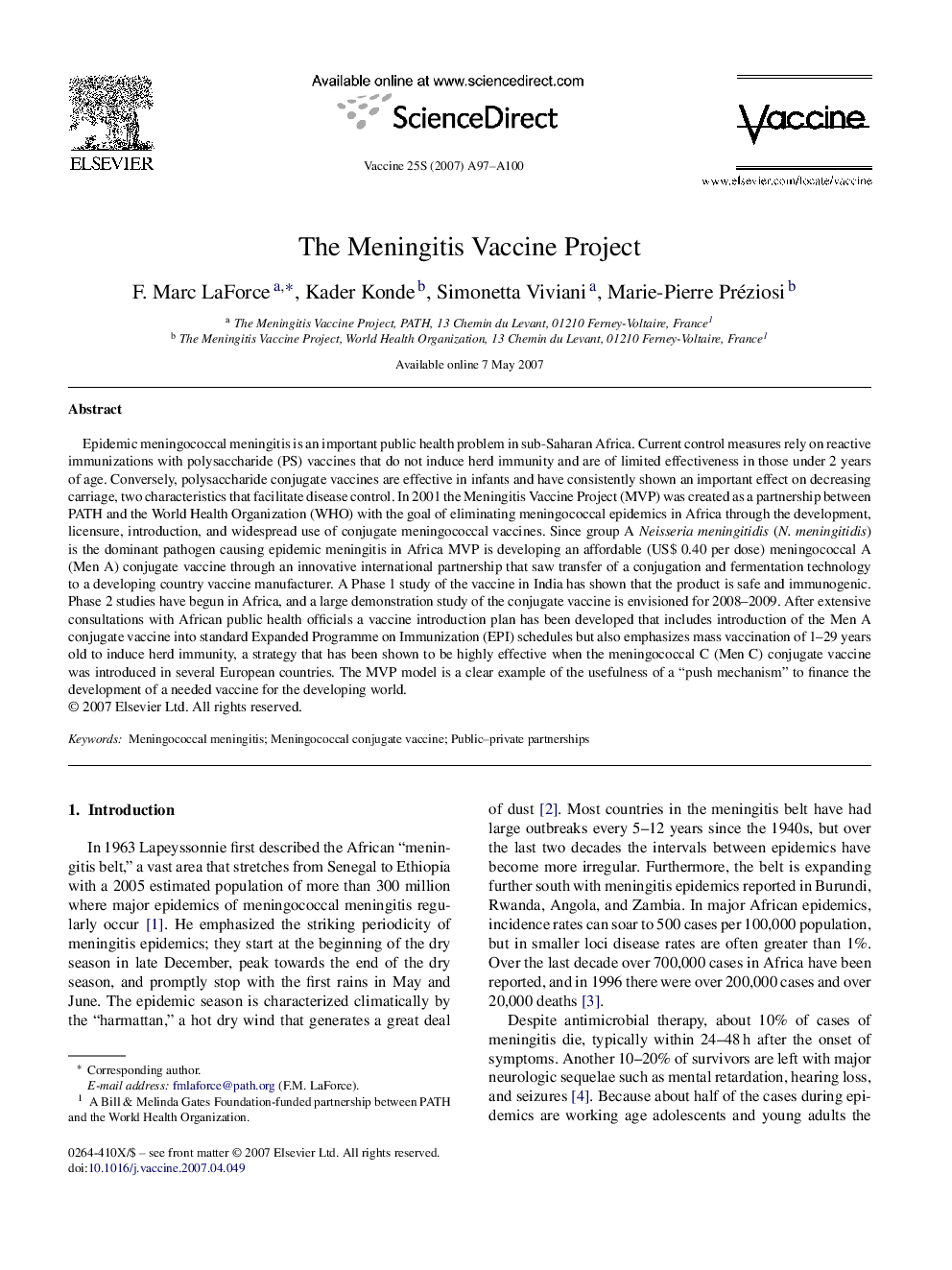 The Meningitis Vaccine Project