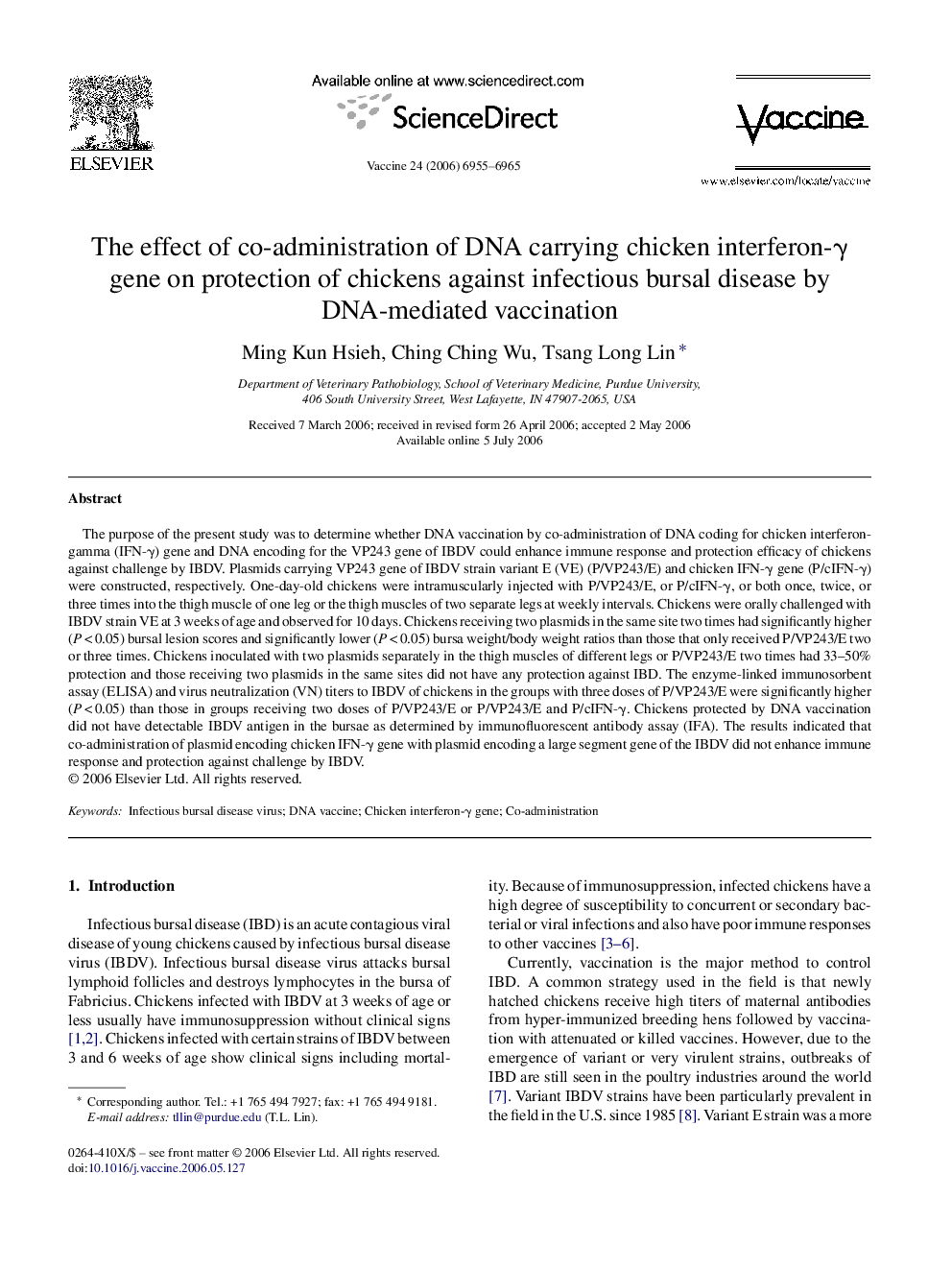 The effect of co-administration of DNA carrying chicken interferon-γ gene on protection of chickens against infectious bursal disease by DNA-mediated vaccination