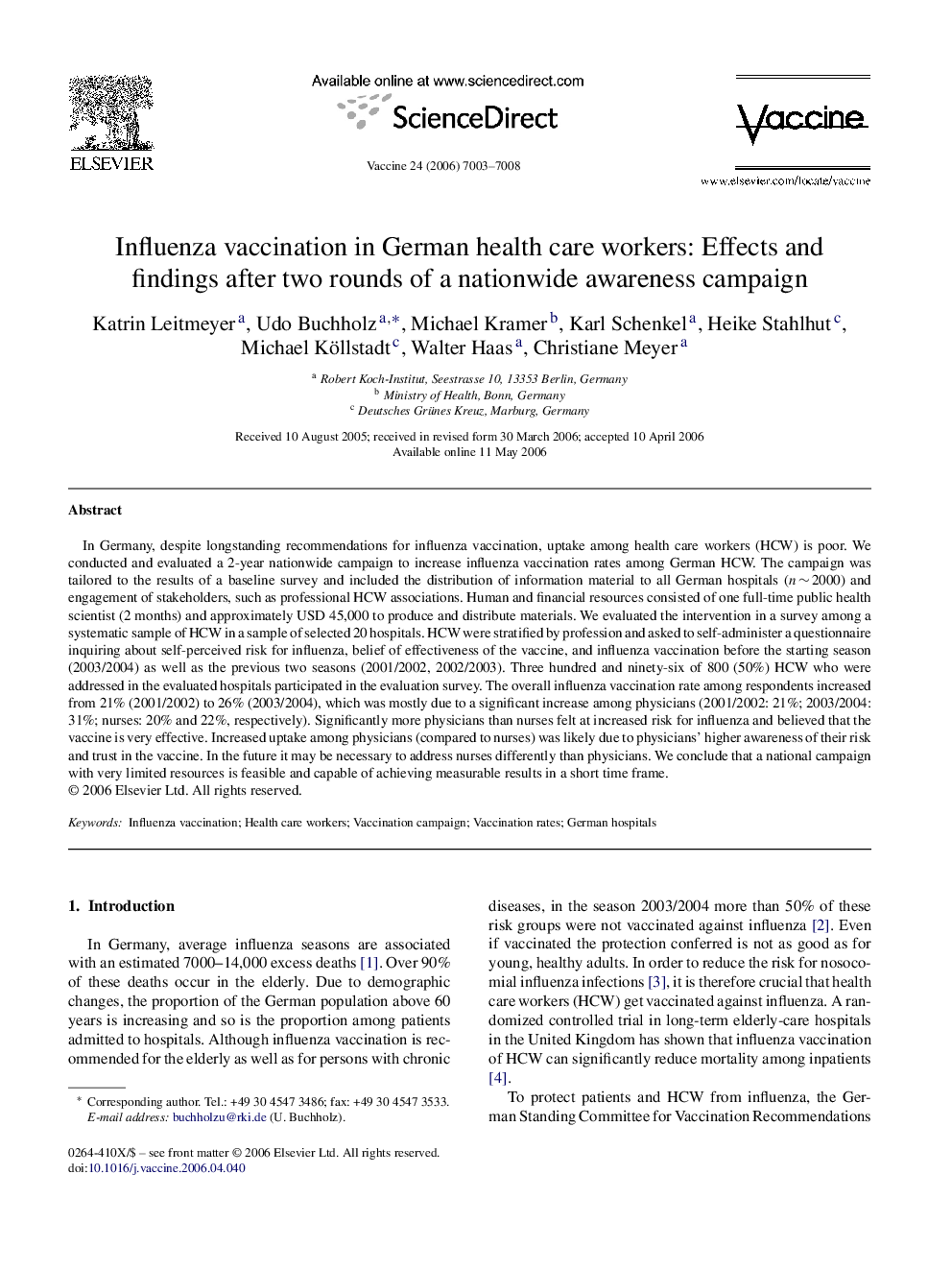 Influenza vaccination in German health care workers: Effects and findings after two rounds of a nationwide awareness campaign