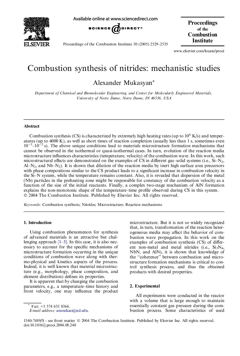 Combustion synthesis of nitrides: mechanistic studies