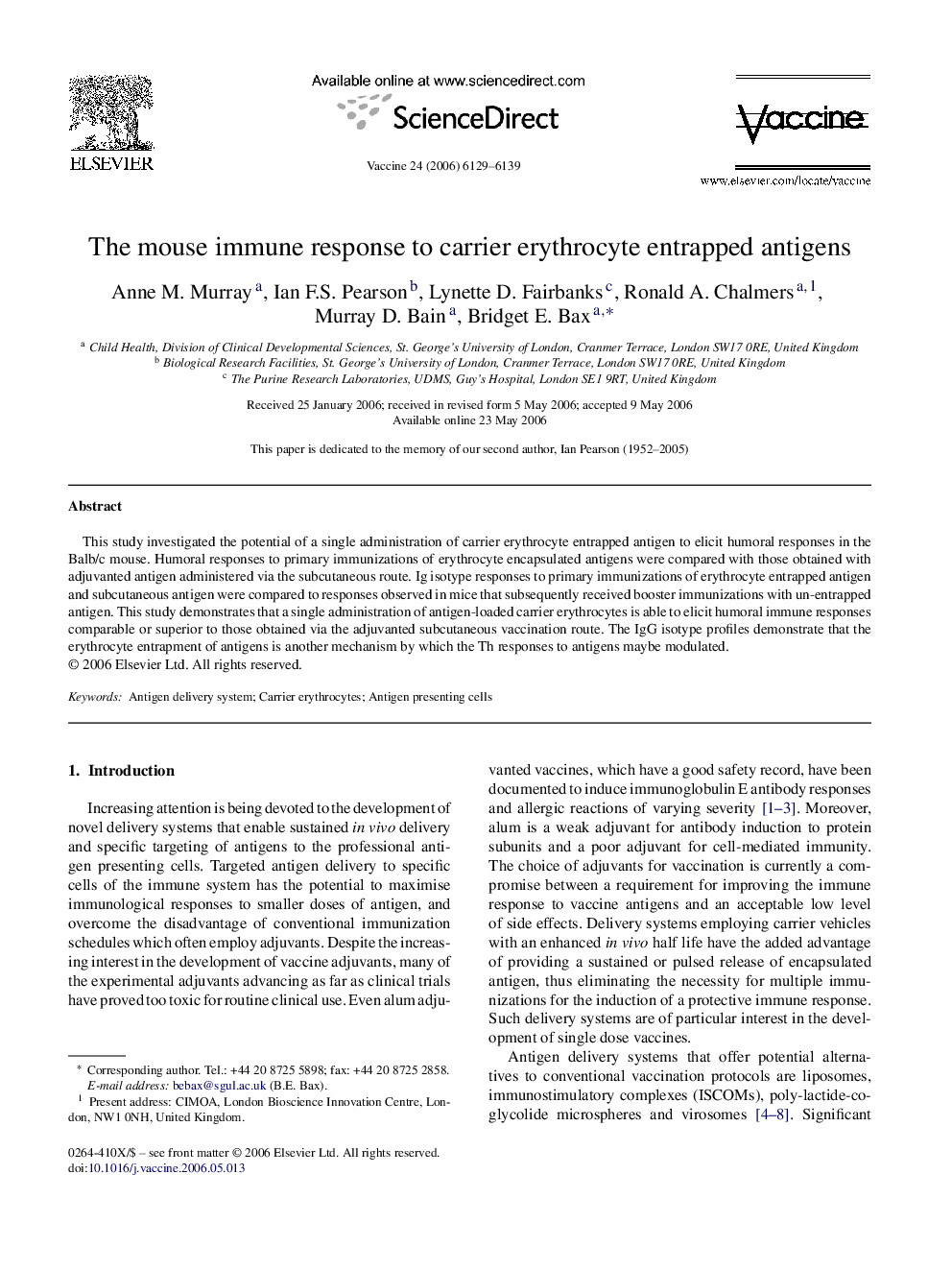 The mouse immune response to carrier erythrocyte entrapped antigens