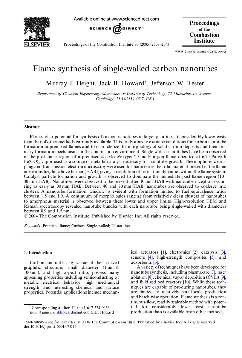 Flame synthesis of single-walled carbon nanotubes