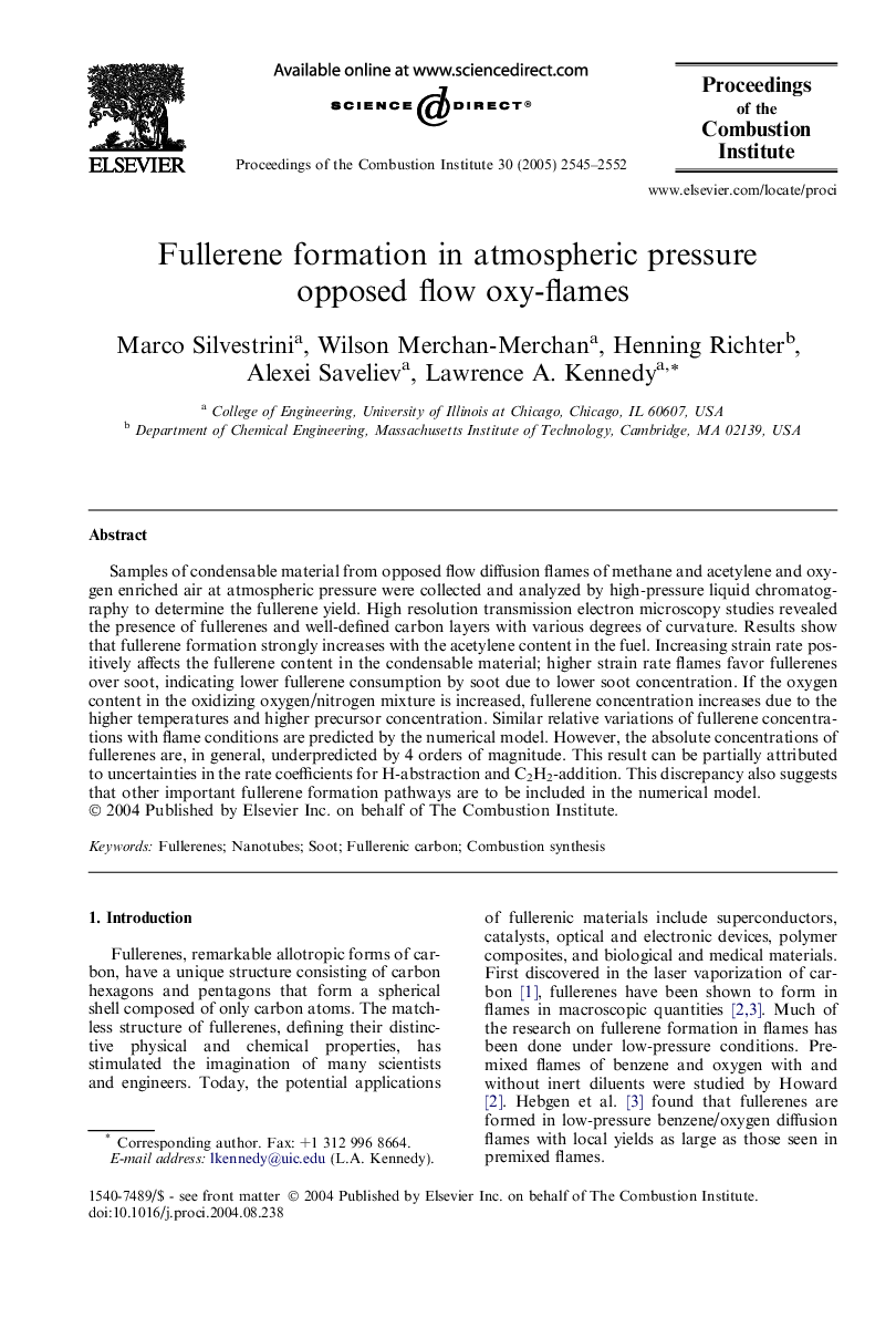 Fullerene formation in atmospheric pressure opposed flow oxy-flames