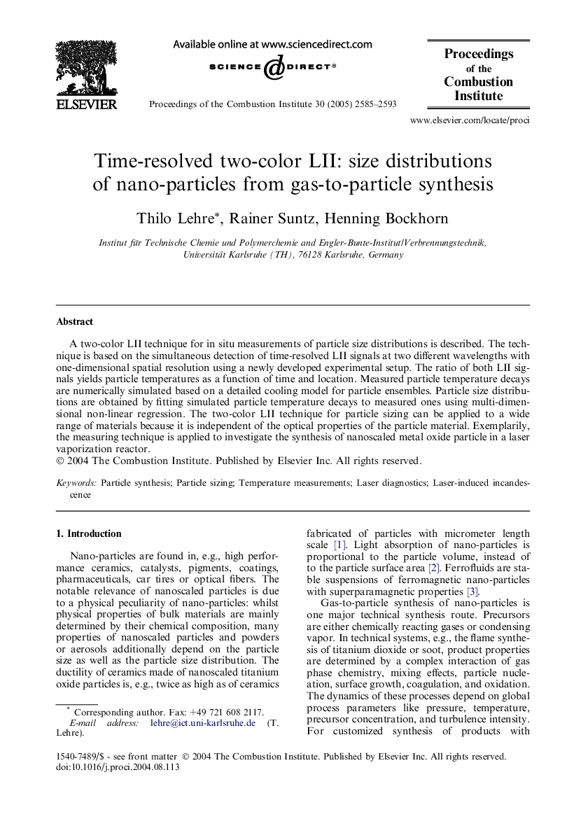 Time-resolved two-color LII: size distributions of nano-particles from gas-to-particle synthesis