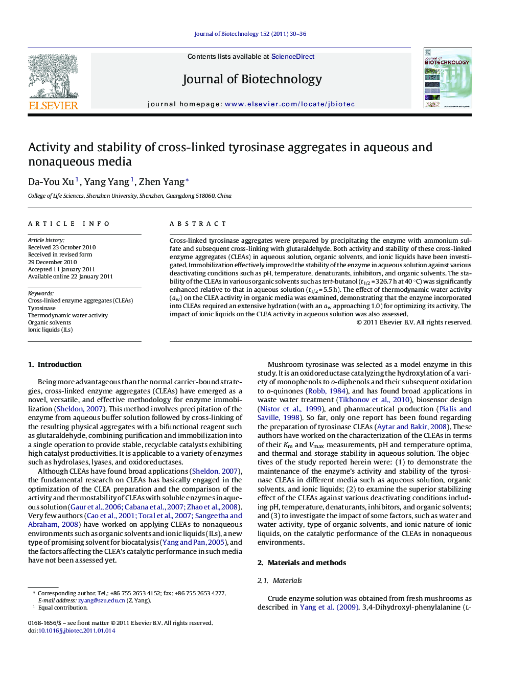 Activity and stability of cross-linked tyrosinase aggregates in aqueous and nonaqueous media