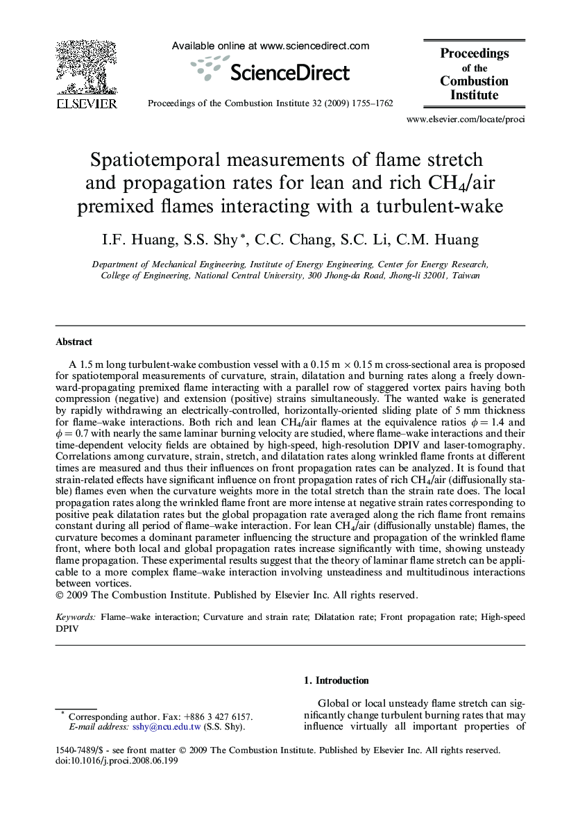 Spatiotemporal measurements of flame stretch and propagation rates for lean and rich CH4/air premixed flames interacting with a turbulent-wake