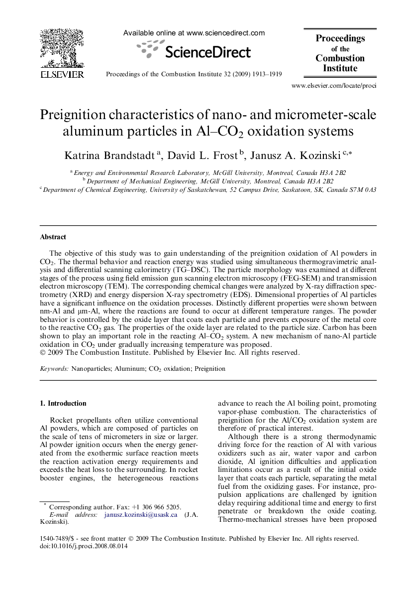 Preignition characteristics of nano- and micrometer-scale aluminum particles in Al–CO2 oxidation systems