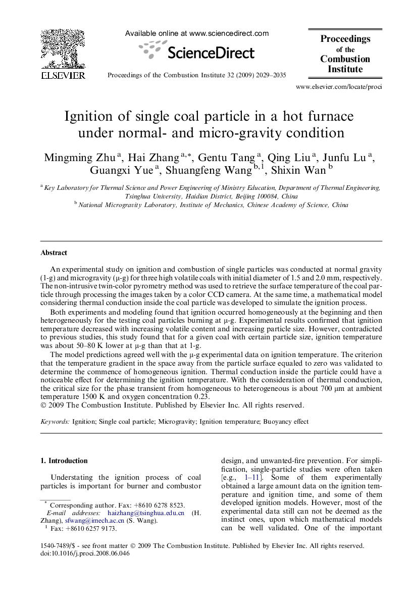 Ignition of single coal particle in a hot furnace under normal- and micro-gravity condition