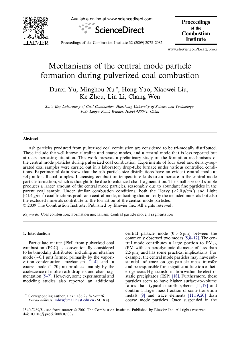 Mechanisms of the central mode particle formation during pulverized coal combustion