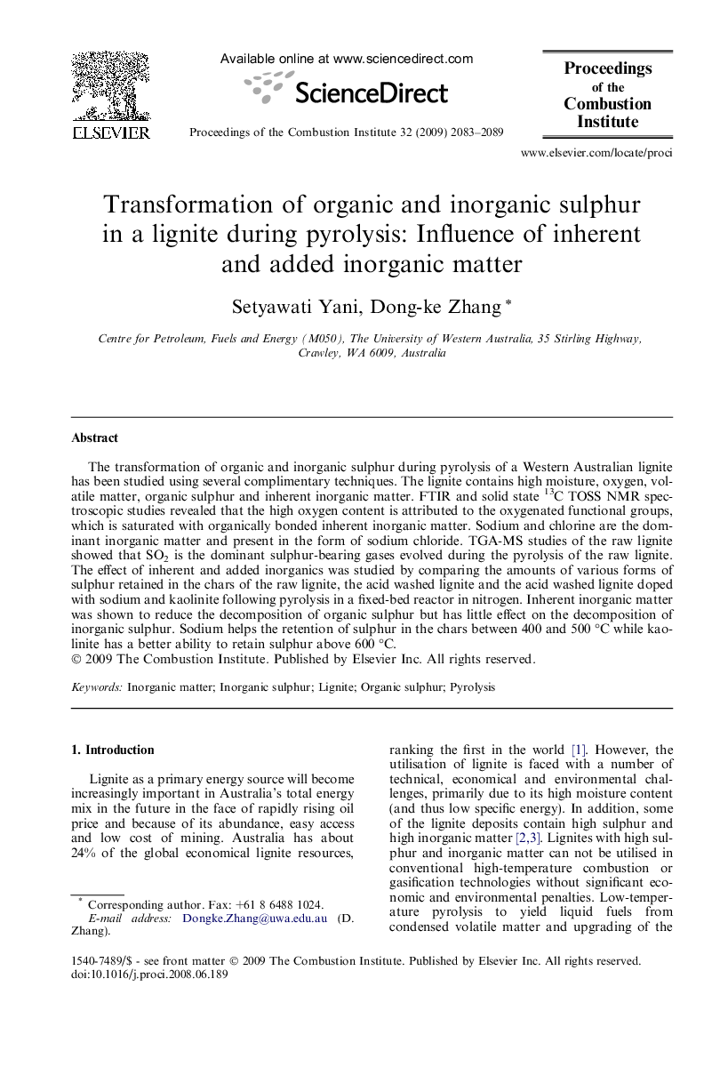 Transformation of organic and inorganic sulphur in a lignite during pyrolysis: Influence of inherent and added inorganic matter