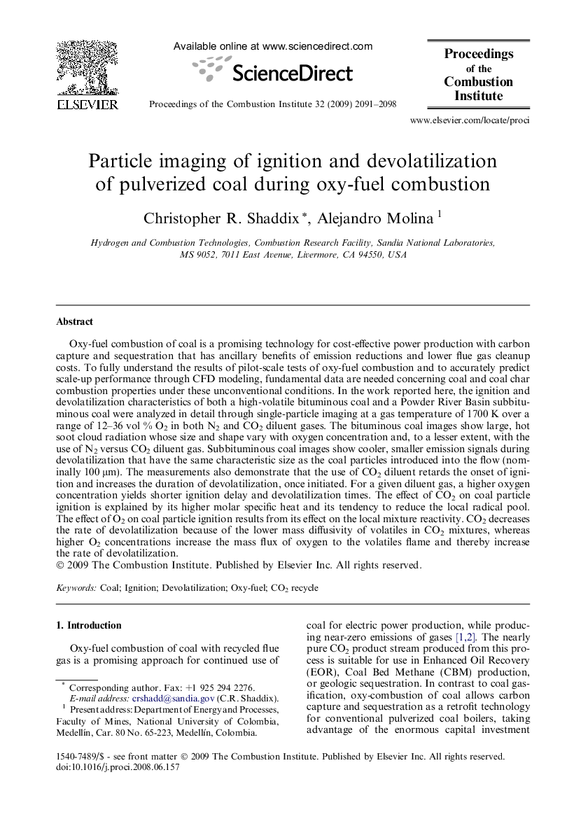 Particle imaging of ignition and devolatilization of pulverized coal during oxy-fuel combustion