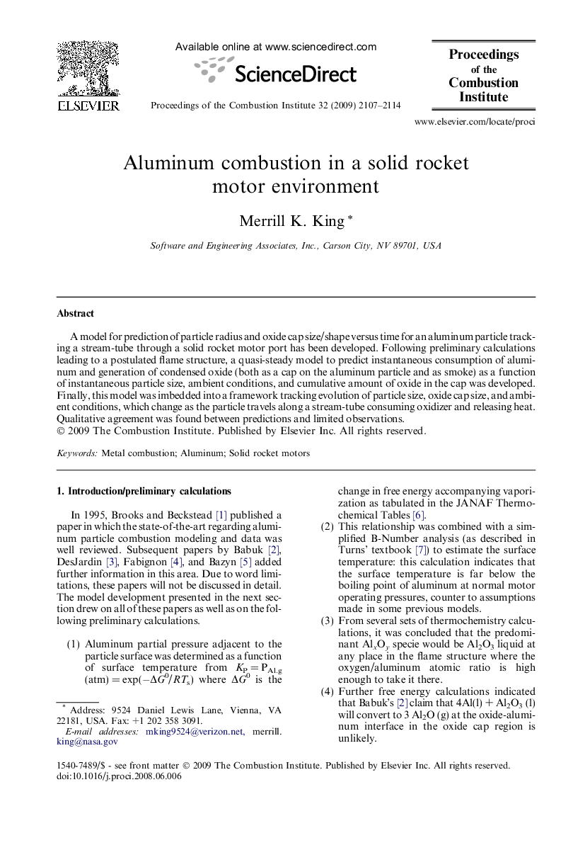 Aluminum combustion in a solid rocket motor environment