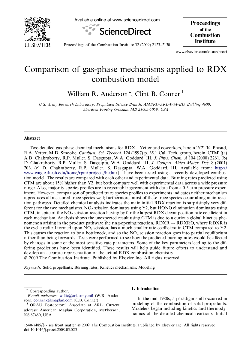 Comparison of gas-phase mechanisms applied to RDX combustion model