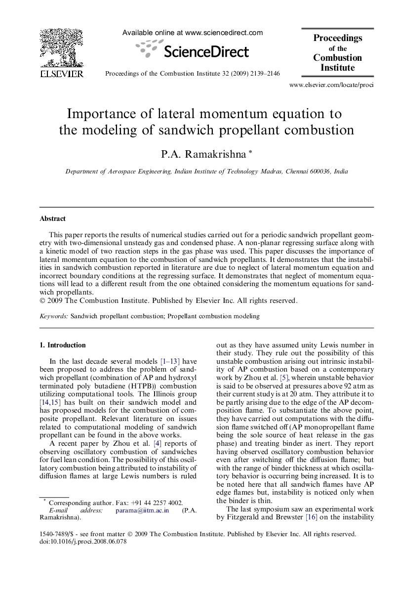 Importance of lateral momentum equation to the modeling of sandwich propellant combustion