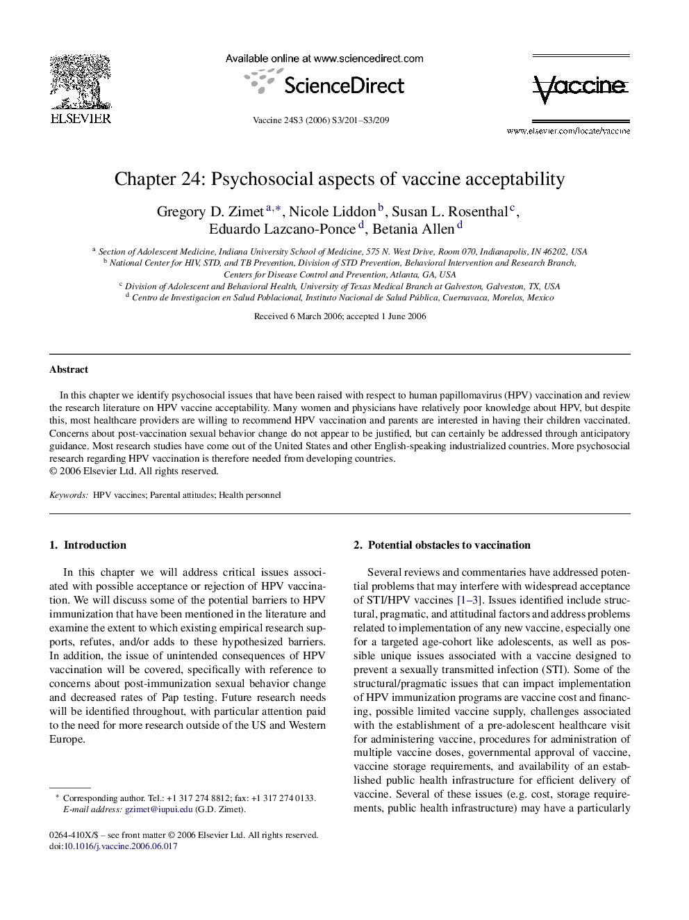 Chapter 24: Psychosocial aspects of vaccine acceptability