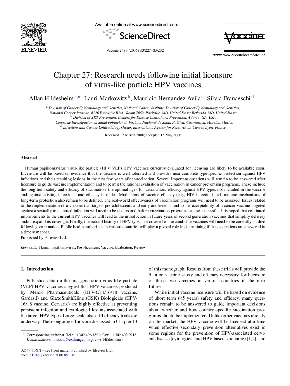 Chapter 27: Research needs following initial licensure of virus-like particle HPV vaccines