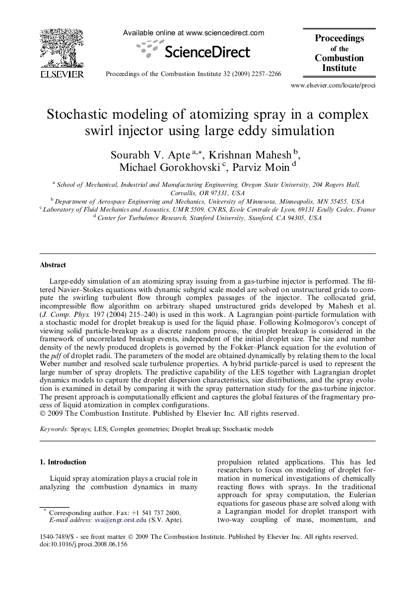 Stochastic modeling of atomizing spray in a complex swirl injector using large eddy simulation