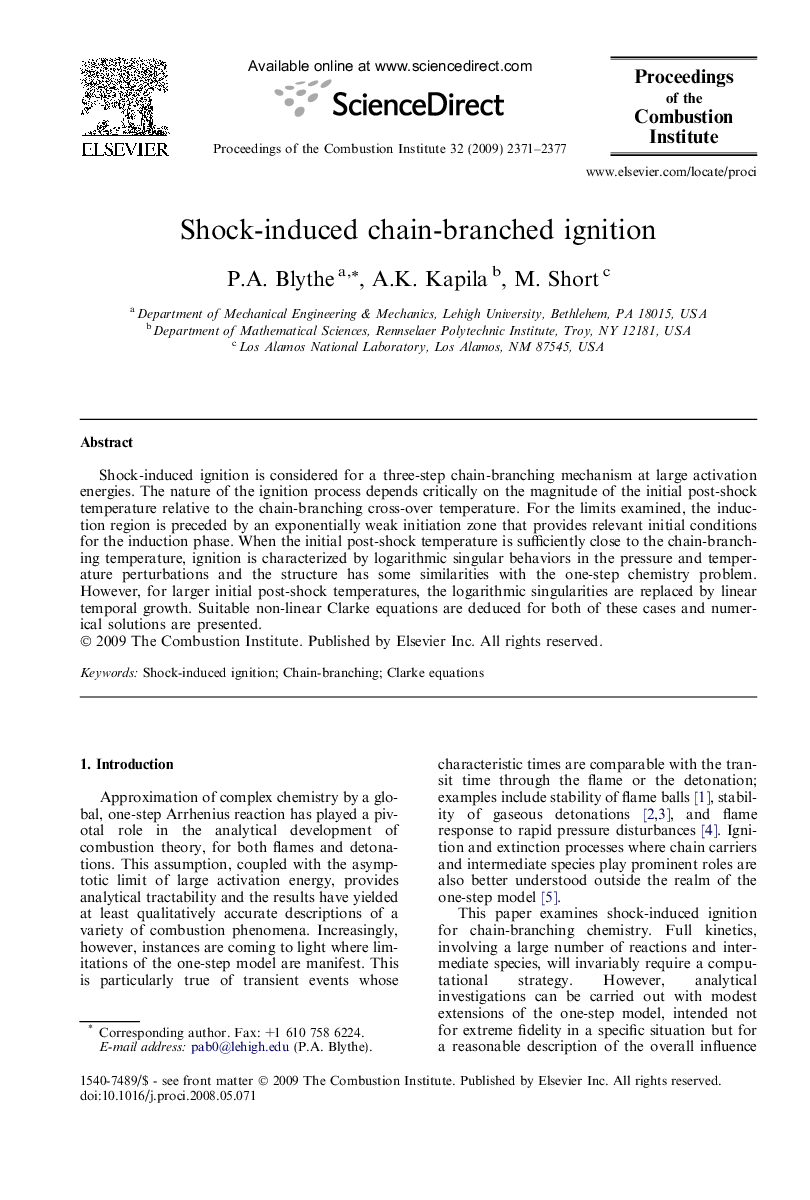 Shock-induced chain-branched ignition