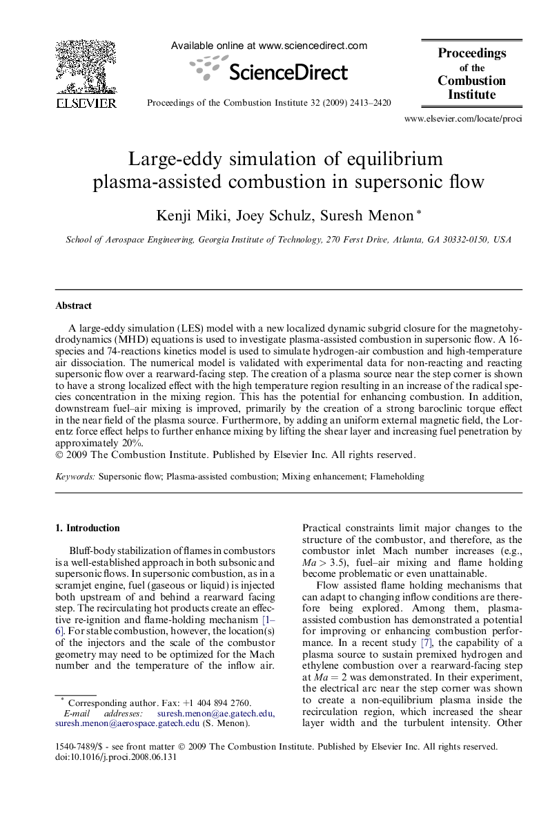 Large-eddy simulation of equilibrium plasma-assisted combustion in supersonic flow