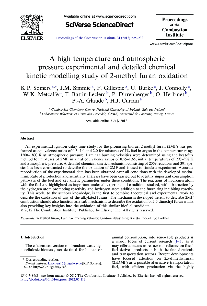 A high temperature and atmospheric pressure experimental and detailed chemical kinetic modelling study of 2-methyl furan oxidation