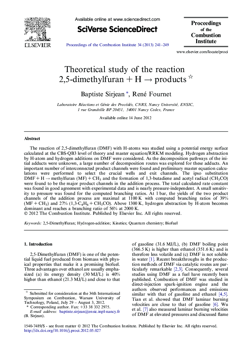Theoretical study of the reaction 2,5-dimethylfuran + H → products 