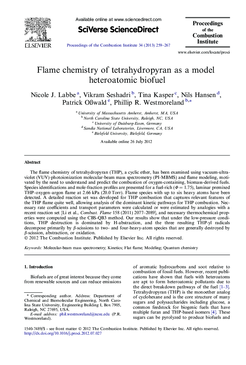 Flame chemistry of tetrahydropyran as a model heteroatomic biofuel