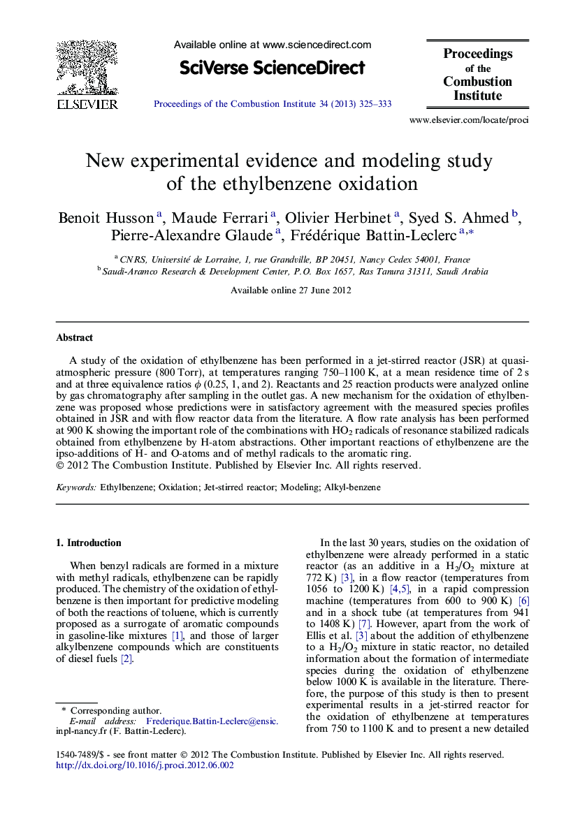 New experimental evidence and modeling study of the ethylbenzene oxidation