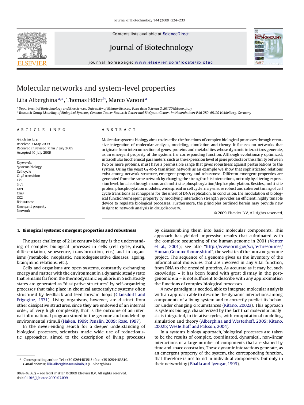 Molecular networks and system-level properties