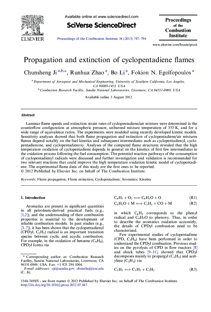 Propagation and extinction of cyclopentadiene flames