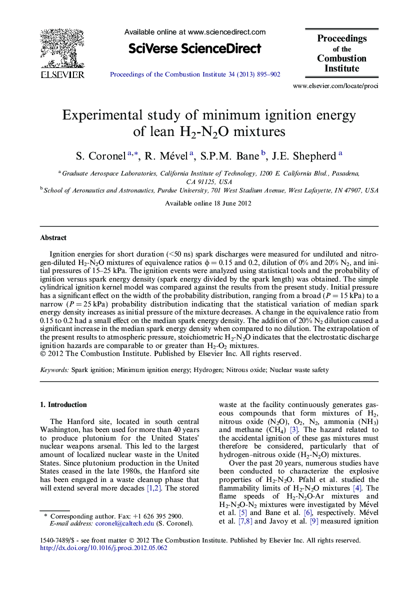 Experimental study of minimum ignition energy of lean H2-N2O mixtures