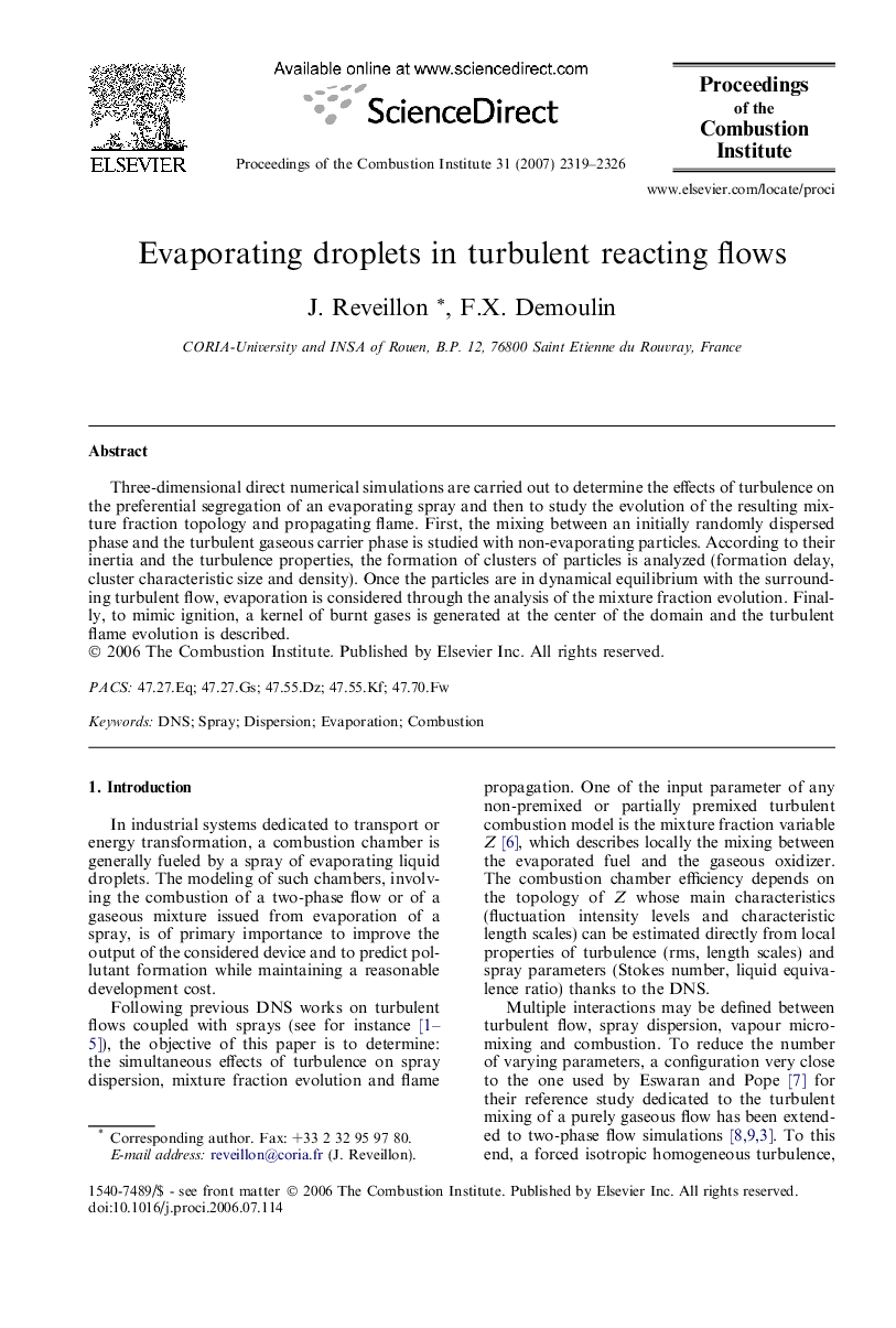 Evaporating droplets in turbulent reacting flows