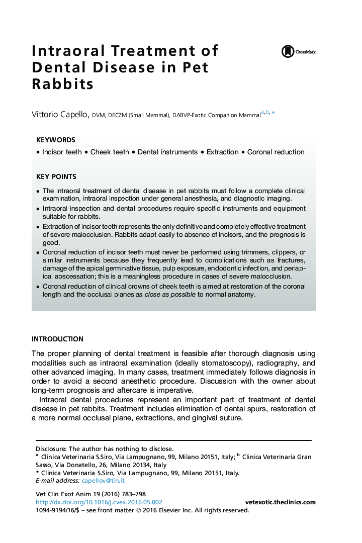 Intraoral Treatment of Dental Disease in Pet Rabbits