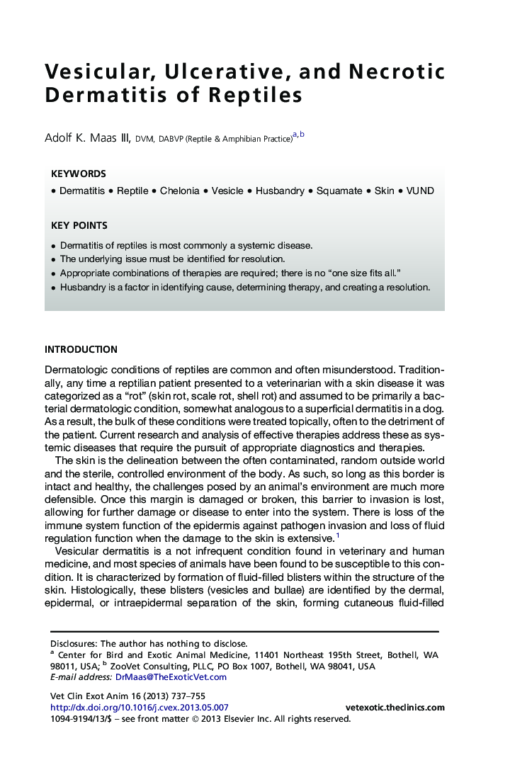 Vesicular, Ulcerative, and Necrotic Dermatitis of Reptiles