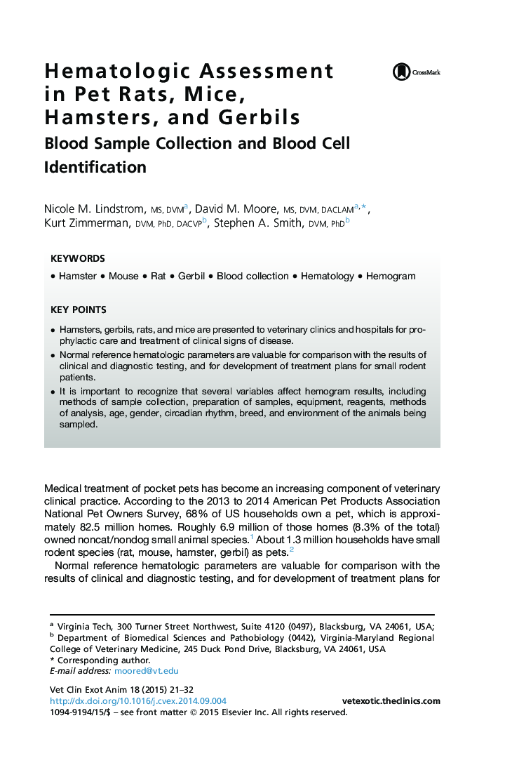 Hematologic Assessment in Pet Rats, Mice, Hamsters, and Gerbils