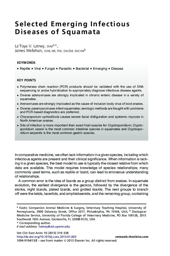 Selected Emerging Infectious Diseases of Squamata