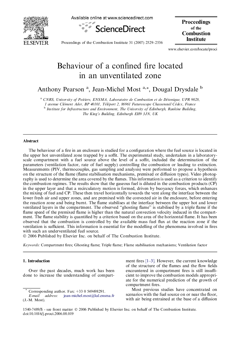 Behaviour of a confined fire located in an unventilated zone