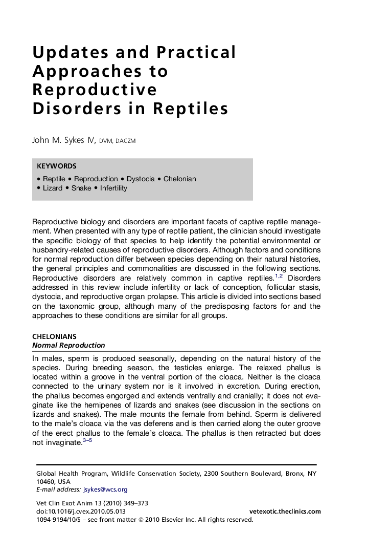 Updates and Practical Approaches to Reproductive Disorders in Reptiles