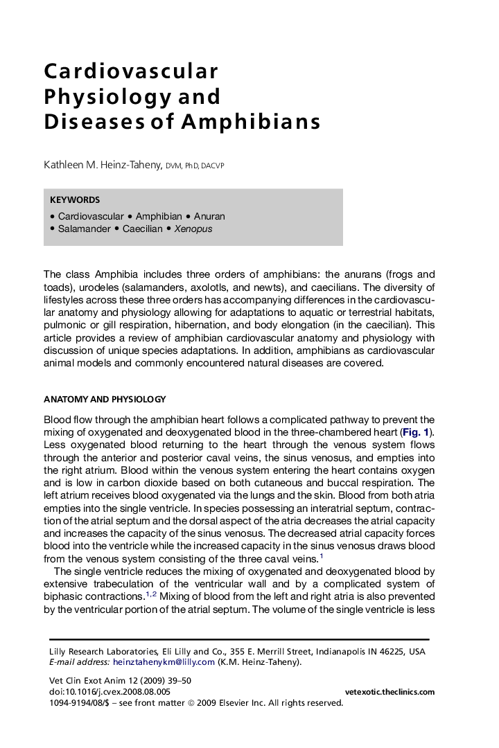 Cardiovascular Physiology and Diseases of Amphibians